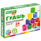 Гуашь BRAUBERG KIDS "NEW", 24 цвета по 10 мл, 192370 за 261 ₽. Гуашь школьная.  Доставка по РФ. Без переплат!