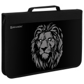 Папка на молнии BRAUBERG А4 с ручкой, с органайзером, 1 отделение, "Savage lion", 272218 за 393 ₽. Папки для тетрадей и уроков труда.  Доставка по РФ. Без переплат!