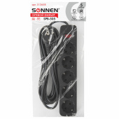 Сетевой фильтр SONNEN SPB-505, 5 розеток с заземлением, выключатель, 10 А, 5 м, черный, 513658 за 597 ₽. Сетевые фильтры.  Доставка по РФ. Без переплат!