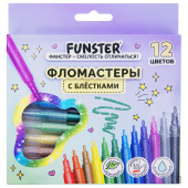 Фломастеры с блестками FUNSTER (ФАНСТЕР) "GLITTER" 12 цветов, ударопрочный наконечник, 152629 за 429 ₽. Фломастеры классические.  Доставка по РФ. Без переплат!