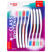 Зубная щетка жесткая CLASSIC WHITENING, безопасное отбеливание, КОМПЛЕКТ 8 шт., LAIMA DENT, 609315 за 204 ₽. Зубные щетки.  Доставка по РФ. Без переплат!