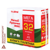 Бумага туалетная "МЯГКИЙ РУЛОНЧИК ЛЮКС" белая, 100% целлюлоза, спайка 32 рулона по 45 метров, 1-слойная, LAIMA, 114736 за 1 062 ₽. Туалетная бумага офисно-бытовая.  Доставка по РФ. Без переплат!