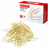 Скрепки большие 50 мм, BRAUBERG, золотистые, 50 шт., в картонной коробке, 270447 за 78 ₽. Скрепки канцелярские.  Доставка по РФ. Без переплат!