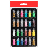 Блестки для декора НАБОР 24 вида по 2 грамма, в стеклянных тубах, ОСТРОВ СОКРОВИЩ, 665680 за 128 ₽. Блестки для декора.  Доставка по РФ. Без переплат!