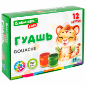 Гуашь BRAUBERG KIDS, 12 цветов по 15 мл, 192557 за 182 ₽. Гуашь школьная.  Доставка по РФ. Без переплат!