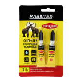 Клей секундный суперклей УЛЬТРАПРОЧНЫЙ, набор 2х3 грамма, RABBITEX (РАББИТЕКС) "ДВА СЛОНА", 609813 за 40 ₽. Клей специальный.  Доставка по РФ. Без переплат!