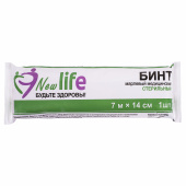 Бинт марлевый стерильный NEW LIFE 7 м х 14 см, плотность 36 (±2) г/м2, индивидуальная упаковка, 215991 за 51 ₽. Бинты медицинские.  Доставка по РФ. Без переплат!