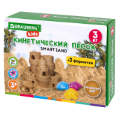 Песок для лепки кинетический, цвет песочный, 3 кг, коробка-песочница, формочки, BRAUBERG KIDS, 666008 за 960 ₽. Песок для лепки.  Доставка по РФ. Без переплат!