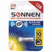 Батарейка SONNEN Alkaline, 27А (MN27), алкалиновая, для сигнализаций, 1 шт., в блистере, 451976 за 43 ₽. Батарейки.  Доставка по РФ. Без переплат!