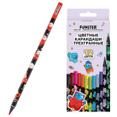 Карандаши цветные FUNSTER (ФАНСТЕР) AMONG CATS, 12 цветов, черный корпус с принтом, трехгранные, 182066 за 128 ₽. Карандаши цветные.  Доставка по РФ. Без переплат!