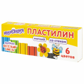 Пластилин мягкий ЮНЛАНДИЯ "ВЕСЕЛЫЙ ШМЕЛЬ", 6 цветов, 90 г, СО СТЕКОМ, 106671 за 67 ₽. Пластилин.  Доставка по РФ. Без переплат!