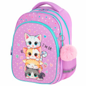 Рюкзак BRAUBERG OPTIMA, 2 отделения, с брелоком, "Funny kittens", 36х27х18 см, 273156 за 2&nbsp;652 ₽. Рюкзаки для начальной и средней школы.  Доставка по РФ. Без переплат!