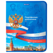 Папка-портфолио школьника, А4, на молнии, 8 вкладышей, обложка твердая, СИМВОЛИКА, BRAUBERG, 115243 за 613 ₽. Портфолио.  Доставка по РФ. Без переплат!