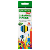 Карандаши цветные утолщенные BRAUBERG KIDS, 6 цветов, шестигранные, грифель 5 мм, натуральное дерево, 181877 за 161 ₽. Карандаши цветные.  Доставка по РФ. Без переплат!