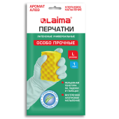 Перчатки МНОГОРАЗОВЫЕ латексные LAIMA, С АРОМАТОМ АЛОЭ, зеленые, хлопчатобумажное напыление, размер L (большой), вес 55 г, 700546 за 80 ₽. Перчатки для защиты от химических воздействий.  Доставка по РФ. Без переплат!
