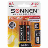 Батарейки аккумуляторные Ni-Mh пальчиковые КОМПЛЕКТ 2 шт., АА (HR6) 2100 mAh, SONNEN, 454234 за 375 ₽. Аккумуляторные батарейки.  Доставка по РФ. Без переплат!