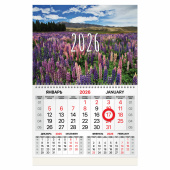 Календарь квартальный 2026 г., 1 блок, 1 гребень, магнитный курсор, мелованная бумага, BRAUBERG, "Люпины", 116915 за 274 ₽. Календари настенные.  Доставка по РФ. Без переплат!