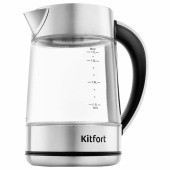 Чайник KITFORT КТ-690, 1,7 л, 2200 Вт, закрытый нагревательный элемент, LED дисплей, ТЕРМОРЕГУЛЯТОР, стекло, серебро за 6 084 ₽. Чайники.  Доставка по РФ. Без переплат!