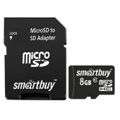 Карта памяти micro SDHC, 8 GB, SMARTBUY, 10 Мб/сек. (class 10), с адаптером, SB8GBSDCL10-01 за 672 ₽. Карты памяти.  Доставка по РФ. Без переплат!