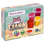 Гуашь BRAUBERG "МИЛЫЕ КОТЫ", 12 цветов по 10 мл, 192640 за 154 ₽. Гуашь школьная.  Доставка по РФ. Без переплат!