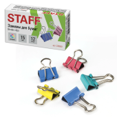 Зажимы для бумаг STAFF "Profit", КОМПЛЕКТ 12 шт., 15 мм, на 45 листов, цветные, картонная коробка, 229050 за 26 ₽. Зажимы для бумаг.  Доставка по РФ. Без переплат!