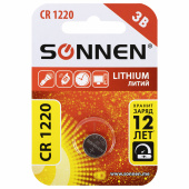 Батарейка литиевая SONNEN Lithium CR1220 "таблетка, дисковая, кнопочная" 1 шт., блистер, 455597 за 26 ₽. Батарейки.  Доставка по РФ. Без переплат!