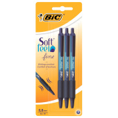 Ручки шариковые автоматические с грипом BIC "Soft Feel Fine", НАБОР 3 шт., линия письма 0,8 мм, блистер, 893221 за 169 ₽. Ручки шариковые автоматические.  Доставка по РФ. Без переплат!