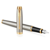 Ручка перьевая PARKER "IM Core Brushed Metal GT", серебристый матовый лак, позолота, синяя, 1931649 за 5&nbsp;890 ₽. Ручки перьевые подарочные.  Доставка по РФ. Без переплат!