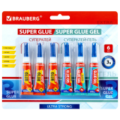 Клей-Гель моментальный 3 шт. по 3 г + Суперклей 3 шт. по 3 г, НАБОР 6 тюбиков, BRAUBERG EXTRA, 608108 за 172 ₽. Клей специальный.  Доставка по РФ. Без переплат!