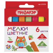 Мел цветной квадратный 6 штук, ПИФАГОР, картонная упаковка, европодвес, 221979 за 28 ₽. Мел белый и цветной.  Доставка по РФ. Без переплат!