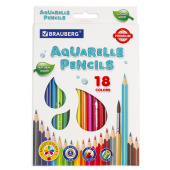 Карандаши цветные акварельные BRAUBERG PREMIUM AQUARELLE, 18 цветов, трехгранные, утолщенный грифель 4 мм, натуральное дерево, 181672 за 267 ₽. Карандаши цветные акварельные.  Доставка по РФ. Без переплат!