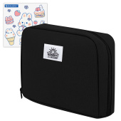 Пенал-органайзер BRAUBERG, 1 отделение, С НАКЛЕЙКАМИ, молния вокруг, канвас, 22x15х6 см, черный, 273596 за 450 ₽. Пеналы мягкие.  Доставка по РФ. Без переплат!