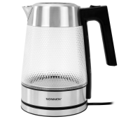 Чайник электрический SONNEN KT-1809, 1,8л, 2200 Вт, термостойкое стекло текстура ромб, внутренняя подсветка синяя, нержавеющая сталь, 455142 за 1&nbsp;997 ₽. Чайники.  Доставка по РФ. Без переплат!