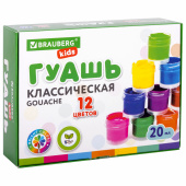 Гуашь BRAUBERG KIDS "NEW", 12 цветов по 20 мл, 192369 за 193 ₽. Гуашь школьная.  Доставка по РФ. Без переплат!