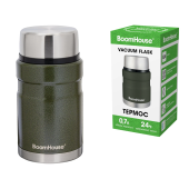 Термос 0,7 л для еды/напитков с широким горлом, BOOMHOUSE (БУМХАУС) RIBBED, нержавеющая сталь SUS304, оливковый, 700321 за 696 ₽. Термосы.  Доставка по РФ. Без переплат!