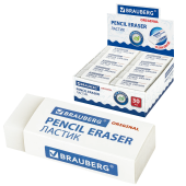 Ластик BRAUBERG "Original", 45х17х10 мм, белый, прямоугольный, экологичный ПВХ, картонный держатель, 228076 за 14 ₽. Ластики классические.  Доставка по РФ. Без переплат!