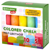 Мел для рисования на асфальте 10 штук, 5 цветов, цветной круглый, BRAUBERG KIDS, картонная упаковка, 272771 за 92 ₽. Мел белый и цветной.  Доставка по РФ. Без переплат!