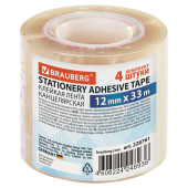 Клейкие ленты 12 мм х 33 м канцелярские BRAUBERG, КОМПЛЕКТ 4 шт., прозрачные, гарантированная длина, 228761 за 68 ₽. Клейкие ленты канцелярские.  Доставка по РФ. Без переплат!