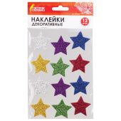 Наклейки из EVA "Звезды", 12 шт., блестящие, ассорти, ОСТРОВ СОКРОВИЩ, 661452 за 135 ₽. Наклейки для творчества.  Доставка по РФ. Без переплат!