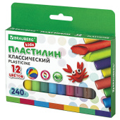 Пластилин классический BRAUBERG KIDS, 12 цветов, 240 г, ВЫСШЕЕ КАЧЕСТВО, 105873 за 110 ₽. Пластилин.  Доставка по РФ. Без переплат!