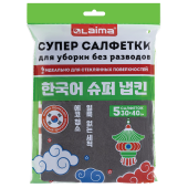 Салфетка КОРЕЙСКАЯ УМНАЯ для дома и авто УБОРКА БЕЗ РАЗВОДОВ, 30х40 см, НАБОР 5 штук, УНИВЕРСАЛЬНАЯ, LAIMA, 700223 за 406 ₽. Салфетки хозяйственные.  Доставка по РФ. Без переплат!