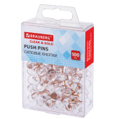 Силовые кнопки-гвоздики BRAUBERG CLEAR & GOLD, прозрачные с золотистым (шарики), 100 штук, 11 мм, 272760 за 141 ₽. Кнопки канцелярские.  Доставка по РФ. Без переплат!