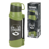 Термос классический, нержавеющая сталь, 2 л, черно-оливковый, 2 кружки, ручка + ремешок, TAIGARU (ТАЙГАРУ), 608816 за 2 205 ₽. Термосы.  Доставка по РФ. Без переплат!