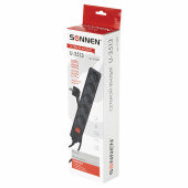Сетевой фильтр SONNEN U-3513, 5 розеток, с заземлением, выключатель, 10 А, 3 м, черный, 513489 за 797 ₽. Сетевые фильтры.  Доставка по РФ. Без переплат!