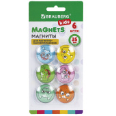 Магниты стеклянные 35 мм для досок магнитно-маркерных, НАБОР 6 шт., "3D Коты", BRAUBERG KIDS, круглые, блистер, 272516 за 176 ₽. Магниты для досок.  Доставка по РФ. Без переплат!