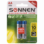 Батарейки КОМПЛЕКТ 2 шт., SONNEN Super Alkaline, АА(LR6,15А), алкалиновые, пальчиковые, в блистере, 451093 за 61 ₽. Батарейки.  Доставка по РФ. Без переплат!