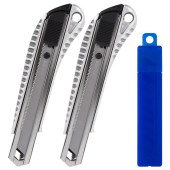 Нож канцелярский 18 мм, КОМПЛЕКТ 2 штуки + 10 ЛЕЗВИЙ, BRAUBERG Metallic, металлический корпус, 273929 за 584 ₽. Ножи канцелярские универсальные.  Доставка по РФ. Без переплат!