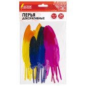 Перья декоративные прямые, 10-15 см, 24 шт., 6 цветов, двухцветные, ассорти, ОСТРОВ СОКРОВИЩ, 661381 за 94 ₽. Перья для творчества.  Доставка по РФ. Без переплат!