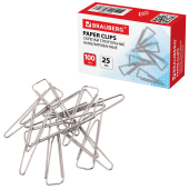 Скрепки BRAUBERG, 25 мм, никелированные, треугольные, 100 шт., в картонной коробке, 270440 за 40 ₽. Скрепки канцелярские.  Доставка по РФ. Без переплат!