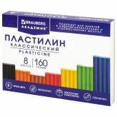 Пластилин классический BRAUBERG "АКАДЕМИЯ КЛАССИЧЕСКАЯ", 8 цветов, 160 г, стек, ВЫСШЕЕ КАЧЕСТВО, 106500 за 86 ₽. Пластилин.  Доставка по РФ. Без переплат!